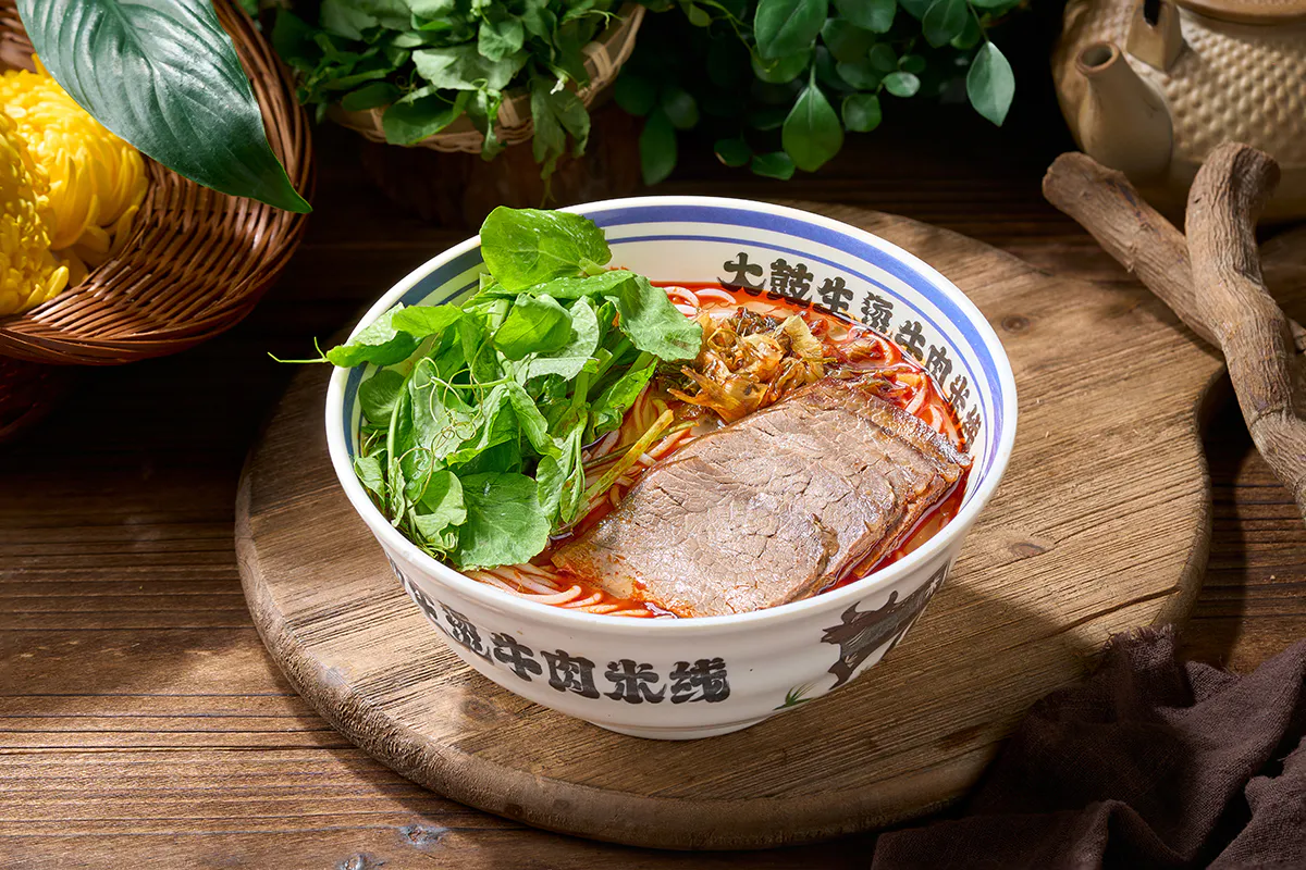 Savory noodle soup with beef rolls and eggs at Dagu Rice Noodle, a Chinese Rice Noodles Restaurant in Blaine